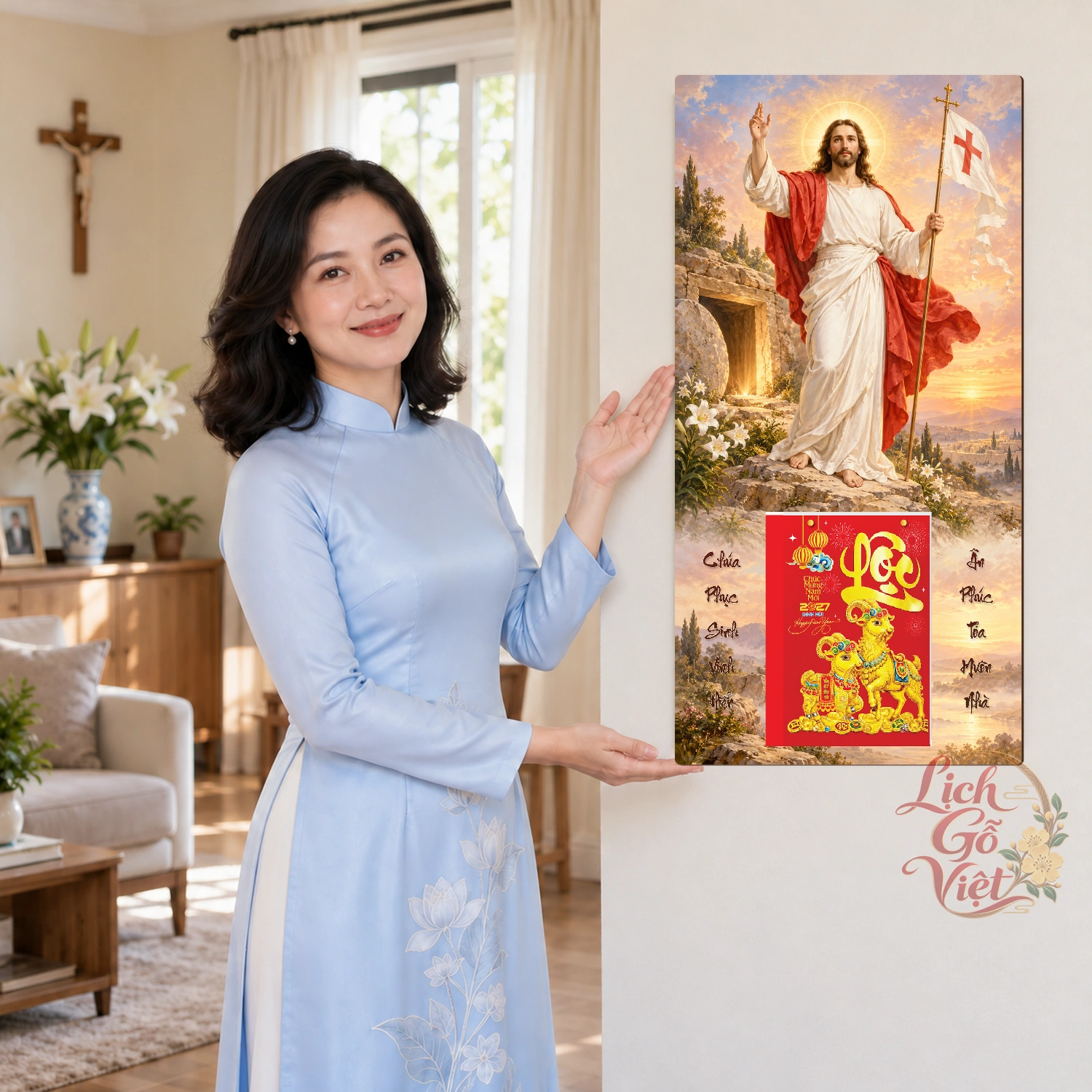 Lịch gỗ Công giáo Mừng Chúa Phục Sinh - Truyền thống 30x60cm - CG27-14 – ảnh 4