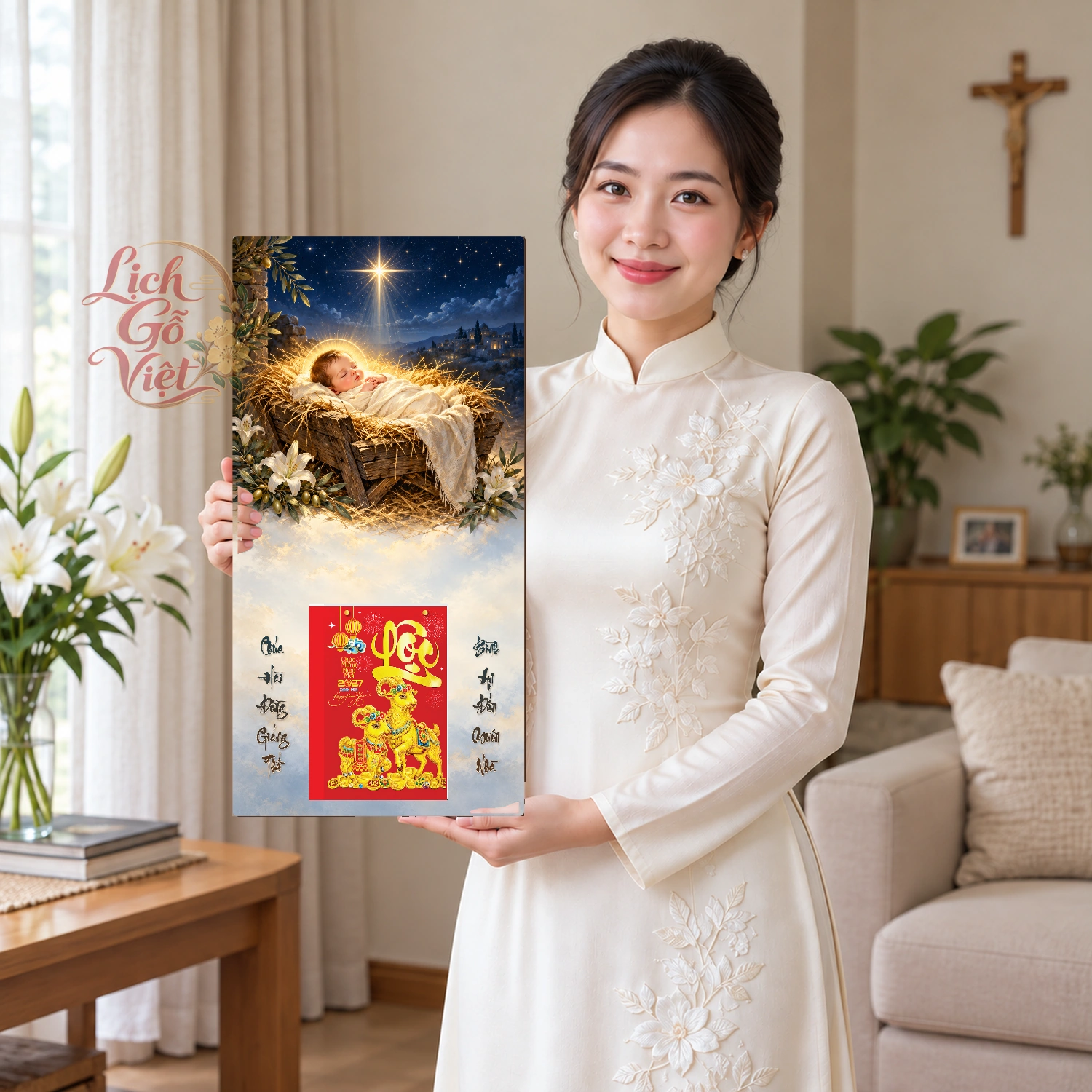 Lịch gỗ Công giáo Chúa Hài Đồng Giáng Sinh - Đồ họa 30x60cm - CG27-16 – ảnh 3