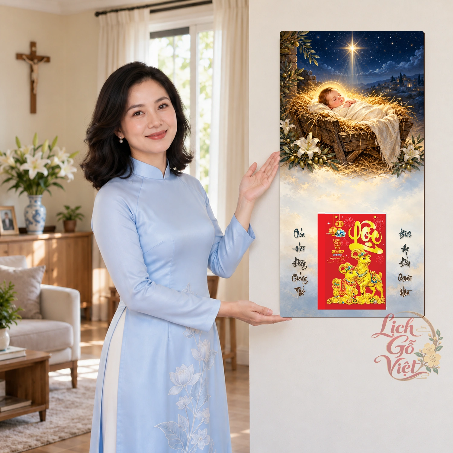Lịch gỗ Công giáo Chúa Hài Đồng Giáng Sinh - Đồ họa 30x60cm - CG27-16 – ảnh 4