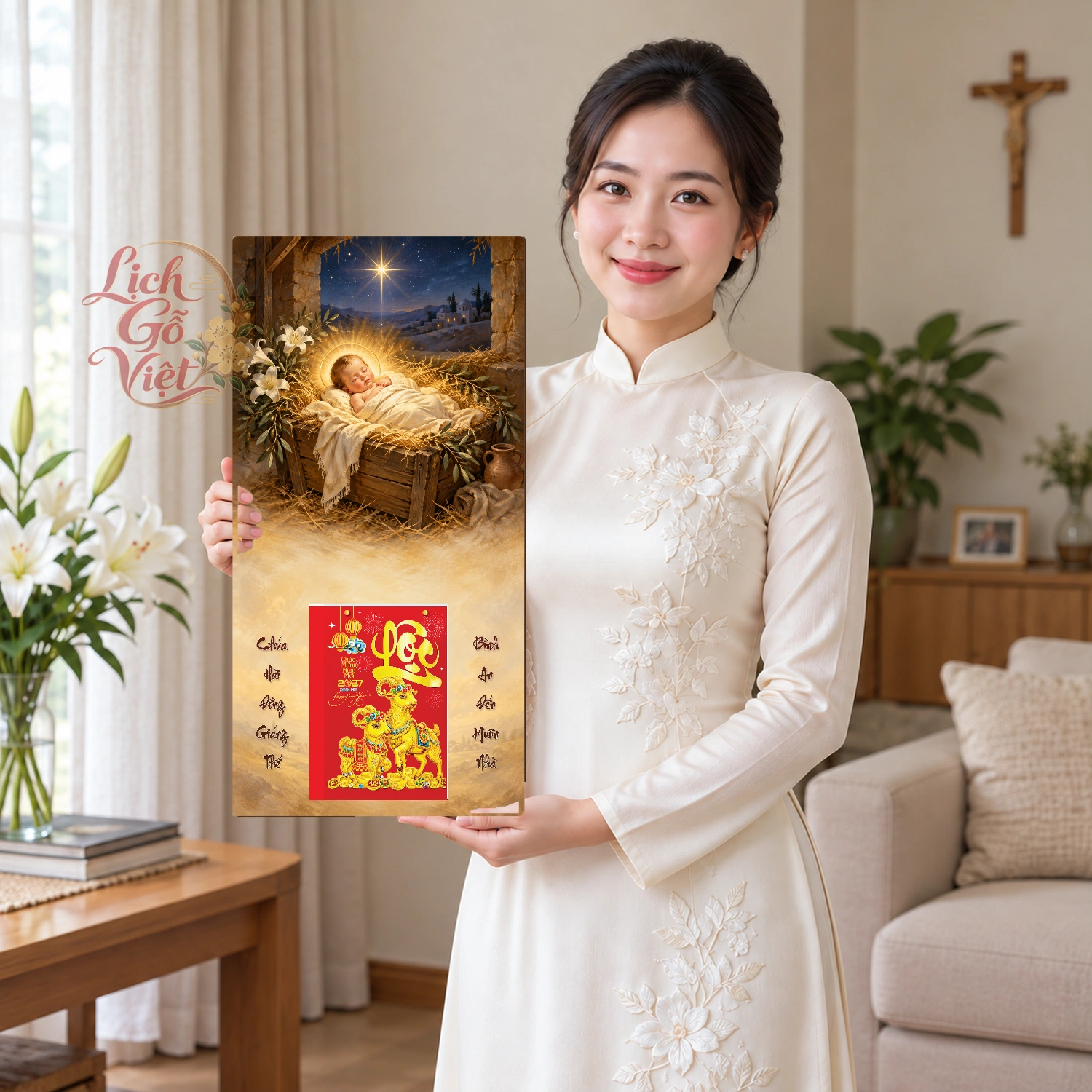 Lịch gỗ Công giáo Chúa Hài Đồng Giáng Sinh - Truyền thống 30x60cm - CG27-17 – ảnh 3