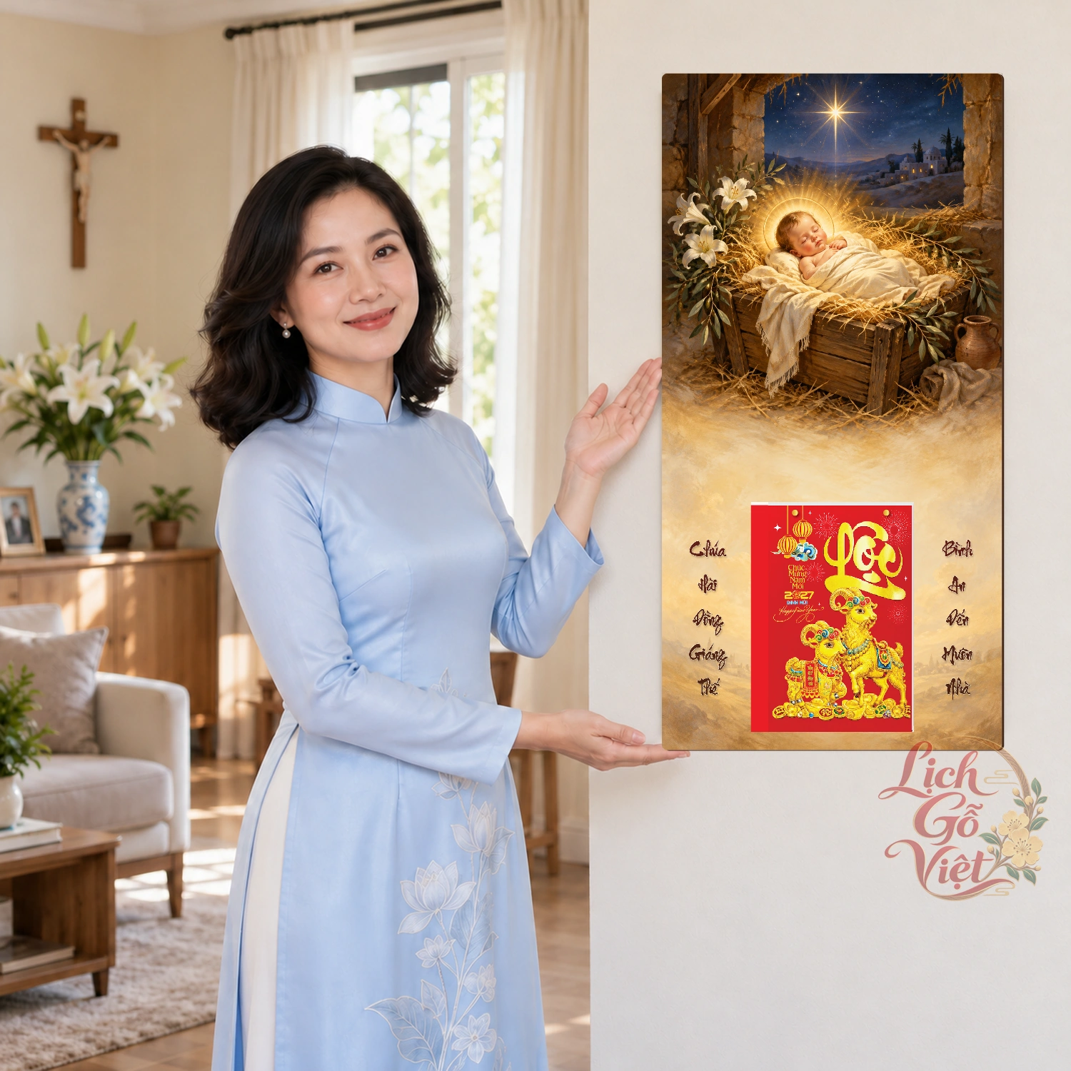 Lịch gỗ Công giáo Chúa Hài Đồng Giáng Sinh - Truyền thống 30x60cm - CG27-17 – ảnh 4
