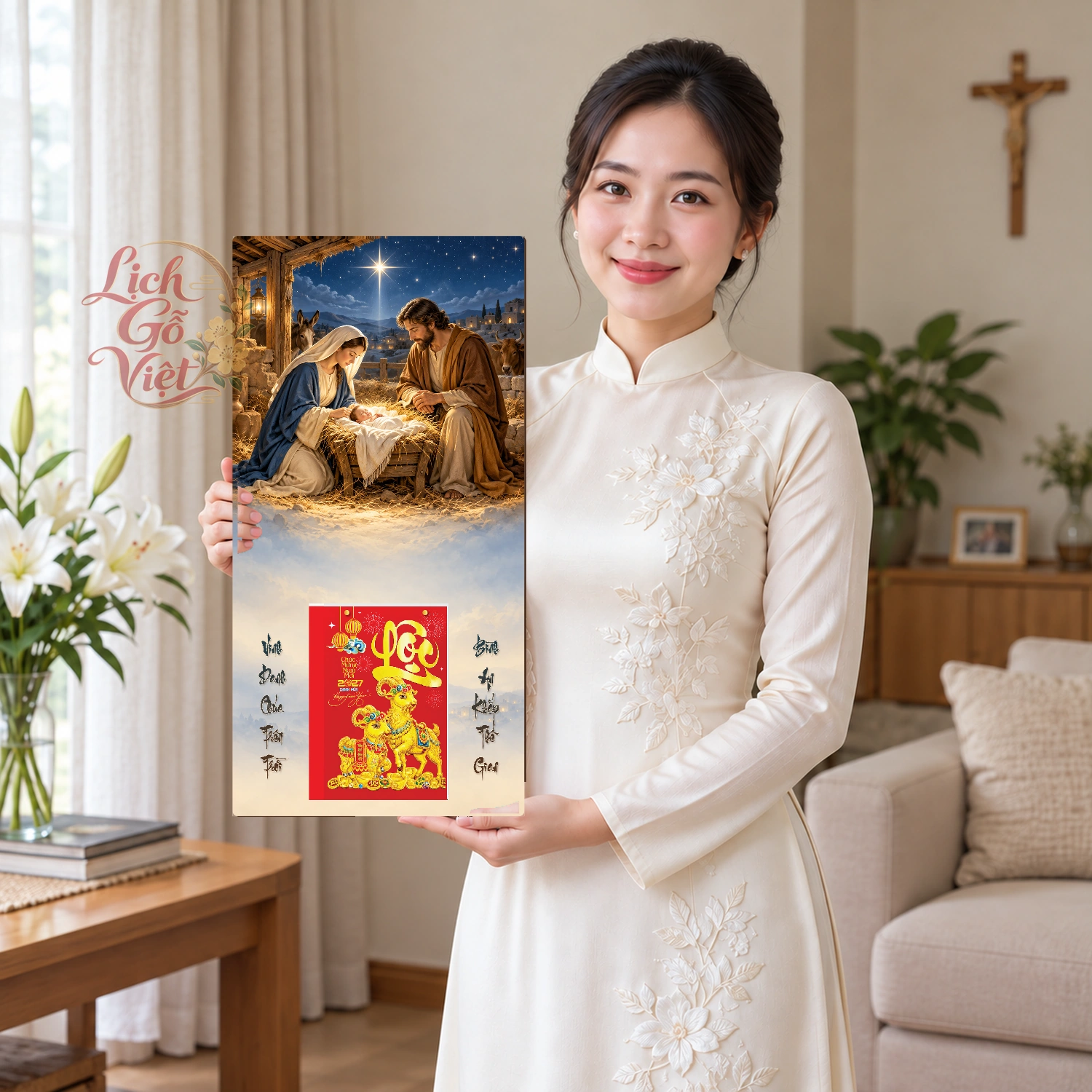 Lịch gỗ Công giáo Mừng Giáng Sinh – Hang đá Bêlem - Đồ họa 30x60cm - CG27-19 – ảnh 3