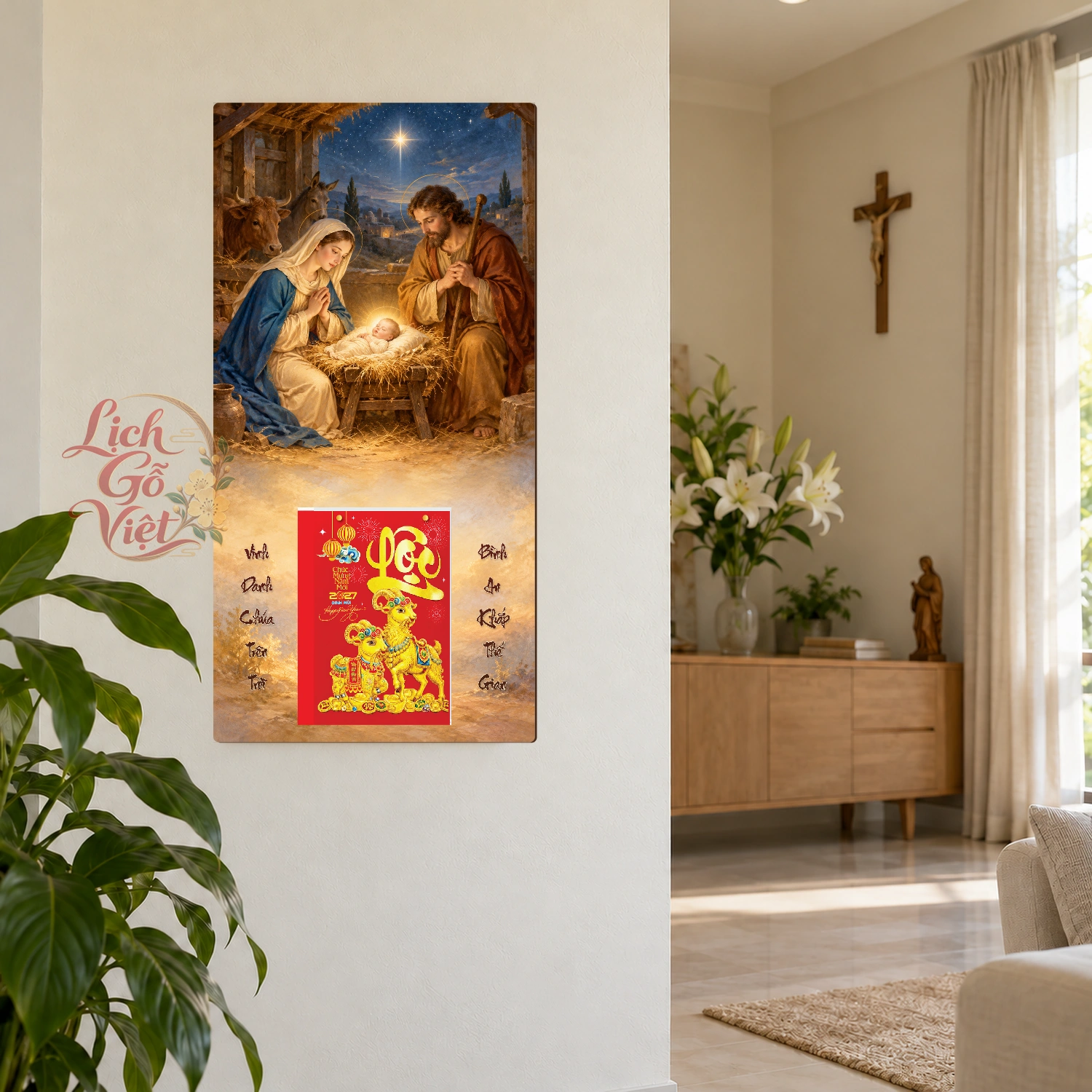 Lịch gỗ Công giáo Mừng Giáng Sinh – Hang đá Bêlem - Truyền thống 30x60cm - CG27-20 – ảnh 2