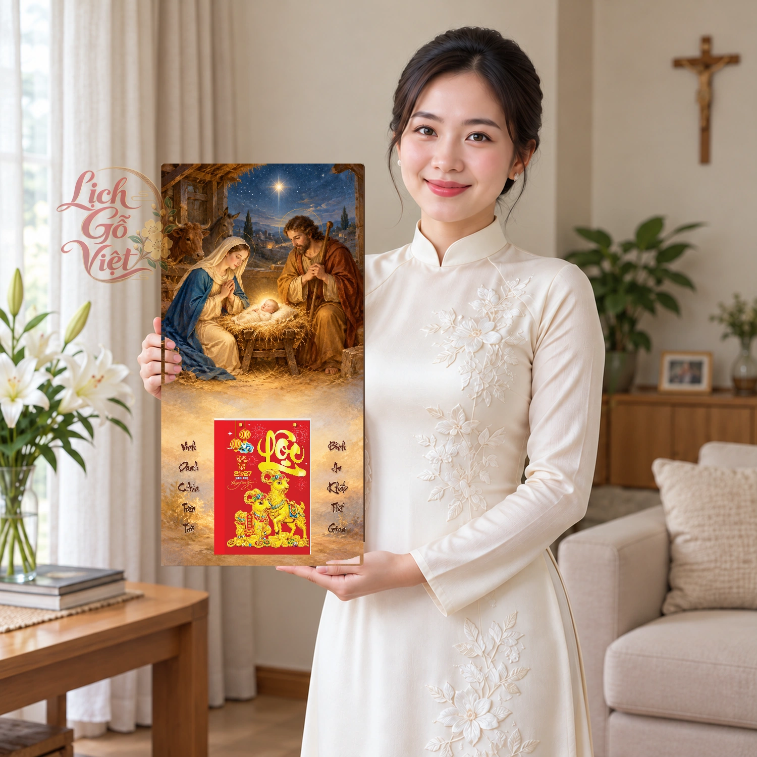 Lịch gỗ Công giáo Mừng Giáng Sinh – Hang đá Bêlem - Truyền thống 30x60cm - CG27-20 – ảnh 3