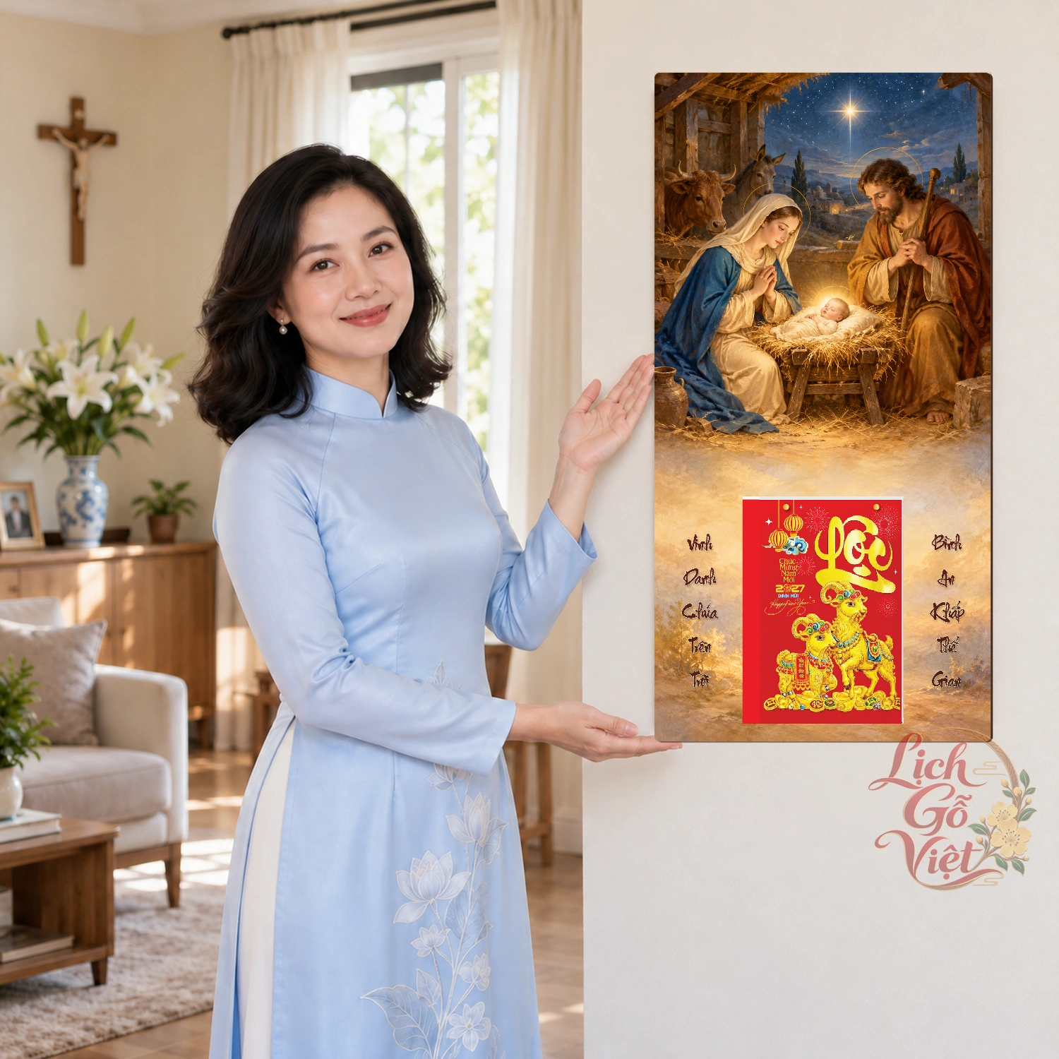 Lịch gỗ Công giáo Mừng Giáng Sinh – Hang đá Bêlem - Truyền thống 30x60cm - CG27-20 – ảnh 4