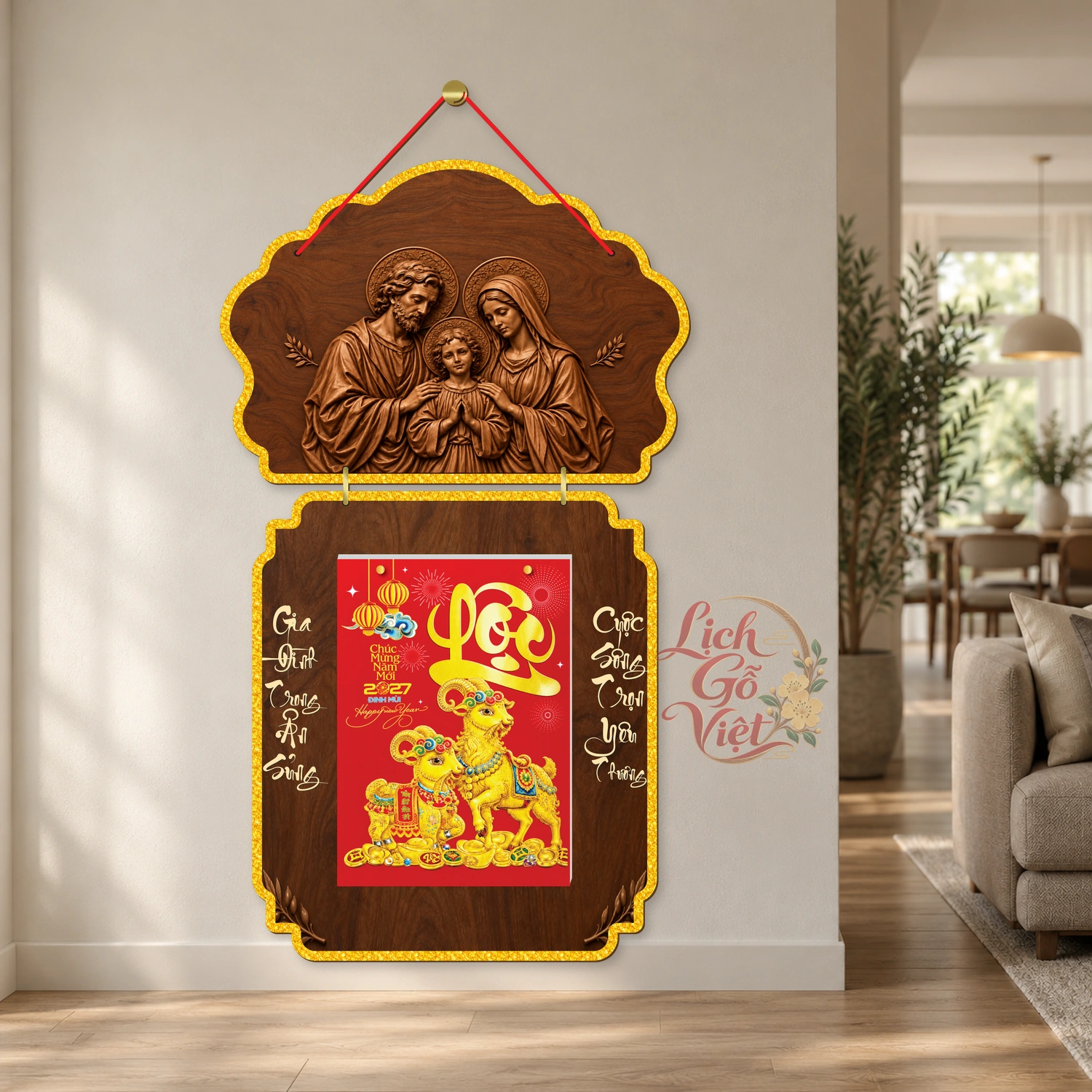 Lịch gỗ Công giáo 2 thân Thánh Gia – Walnut3D – CG27T2-09 — ảnh 2