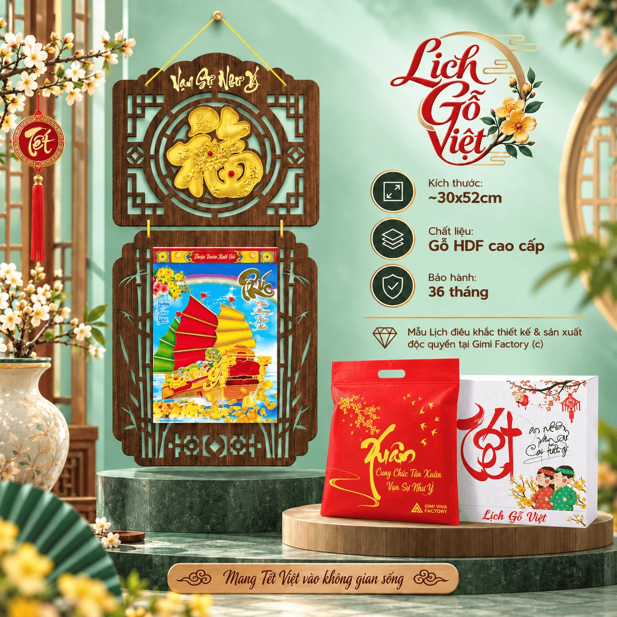 Lịch gỗ LGVSE04 Chữ Phúc Vạn Sự Như Ý 2027 độc quyền