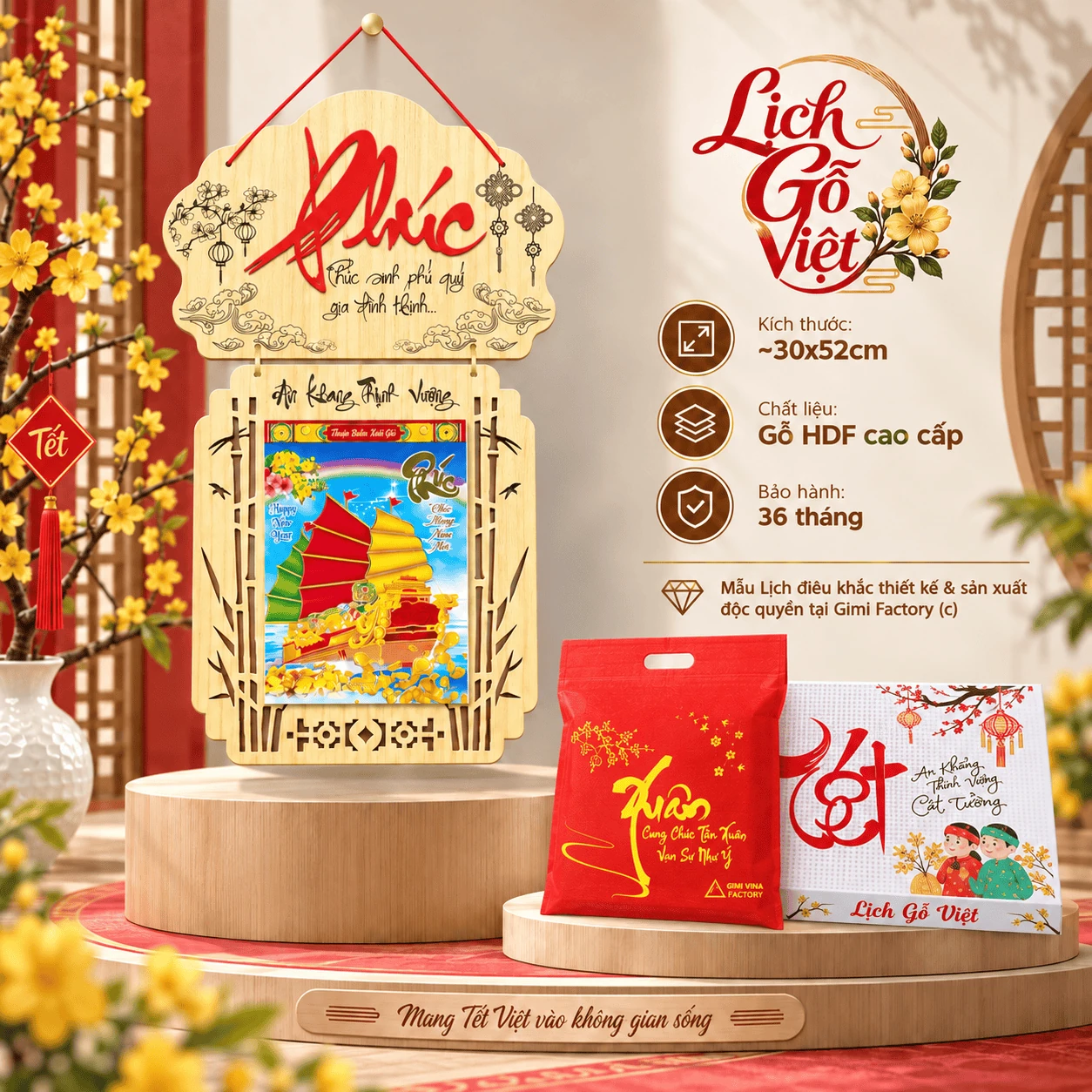 Lịch gỗ LGVSE05 Chữ Phúc 2027 độc quyền