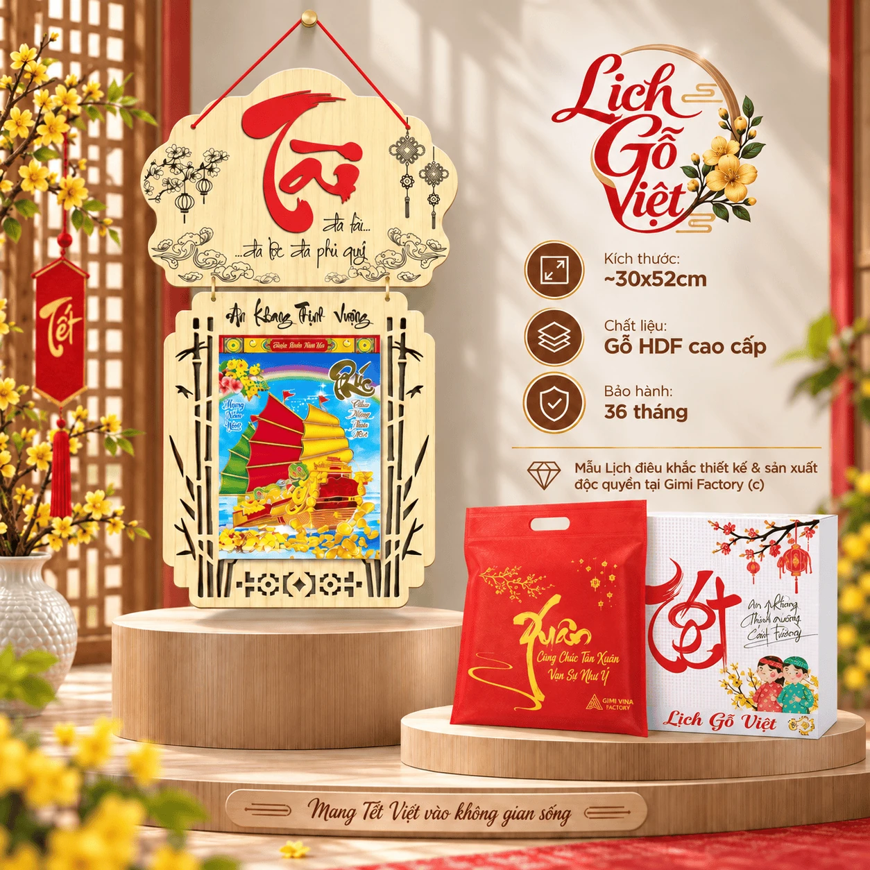 Lịch gỗ LGVSE07 Chữ Tài 2027 độc quyền