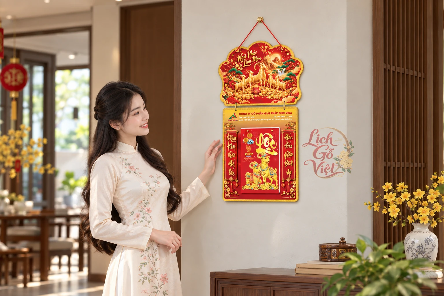 Lịch gỗ 2 thân 2027 Ngũ Phúc Lâm Môn LGV27T2-01 — ảnh 4