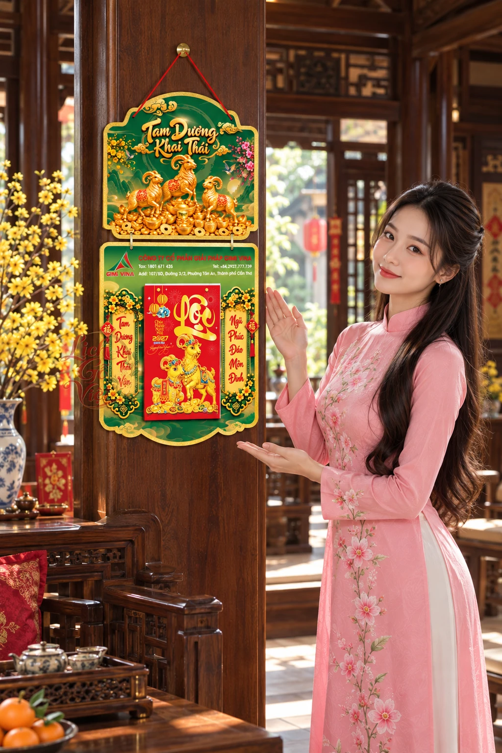 Lịch gỗ 2 thân 2027 Tam Dương Khai Thái LGV27T2-02 — ảnh 1