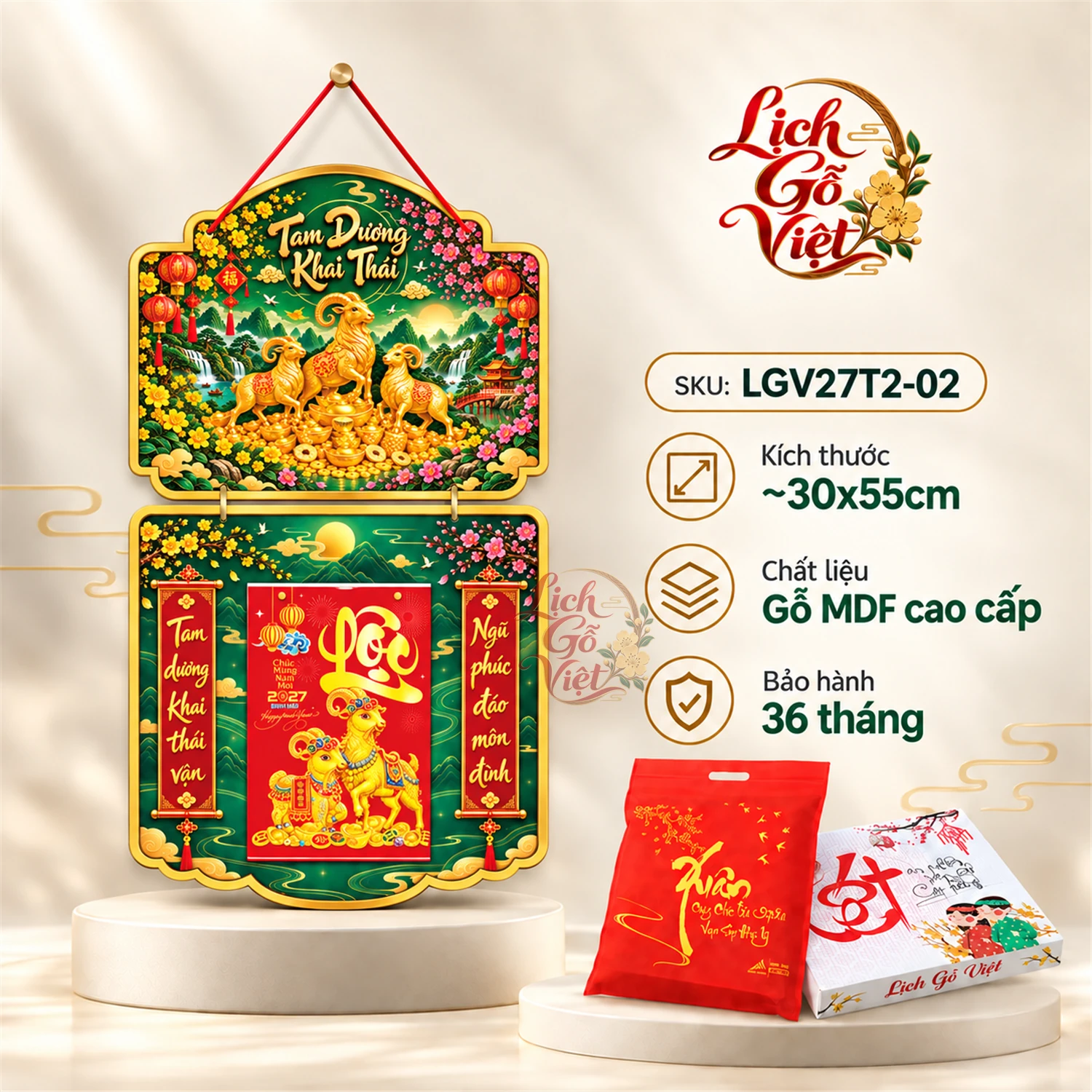Lịch gỗ 2 thân 2027 Tam Dương Khai Thái LGV27T2-02
