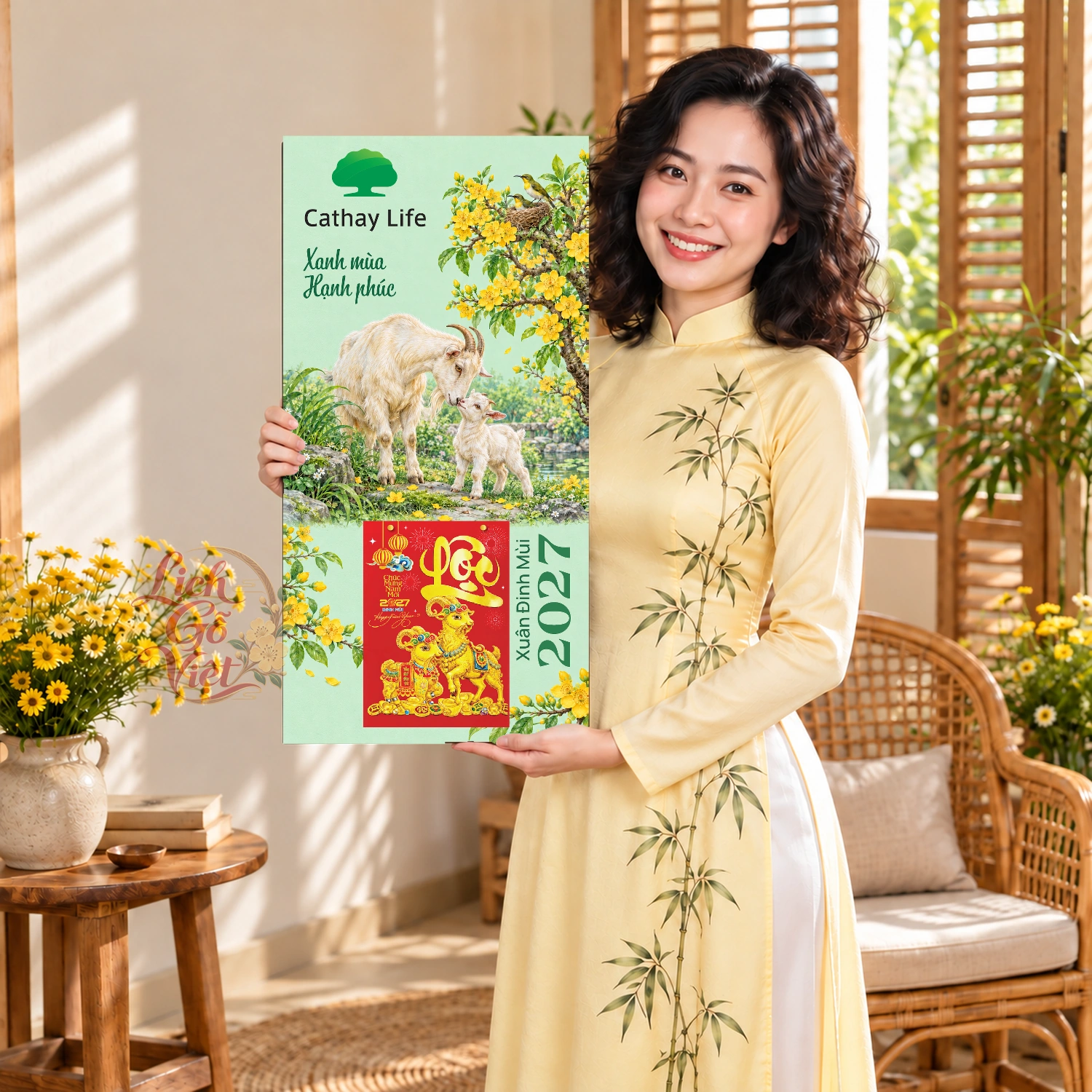 Lịch gỗ bảo hiểm nhân thọ Cathay Life 2027 30x60cm - LGV27T3-CATHAY — ảnh 3