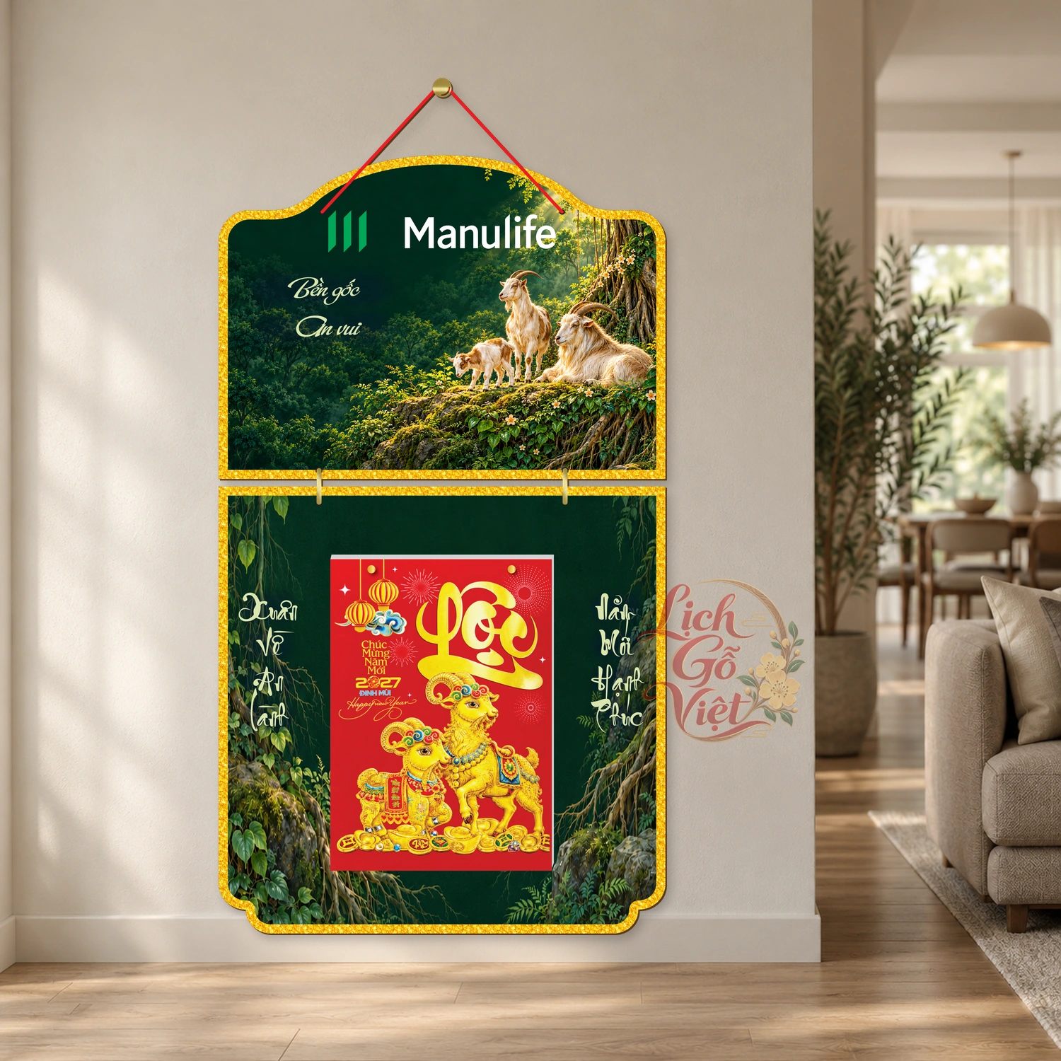 Lịch gỗ Manulife 2027 mẫu 2 thân – Bền gốc an vui – BH27T2-03 — ảnh 2