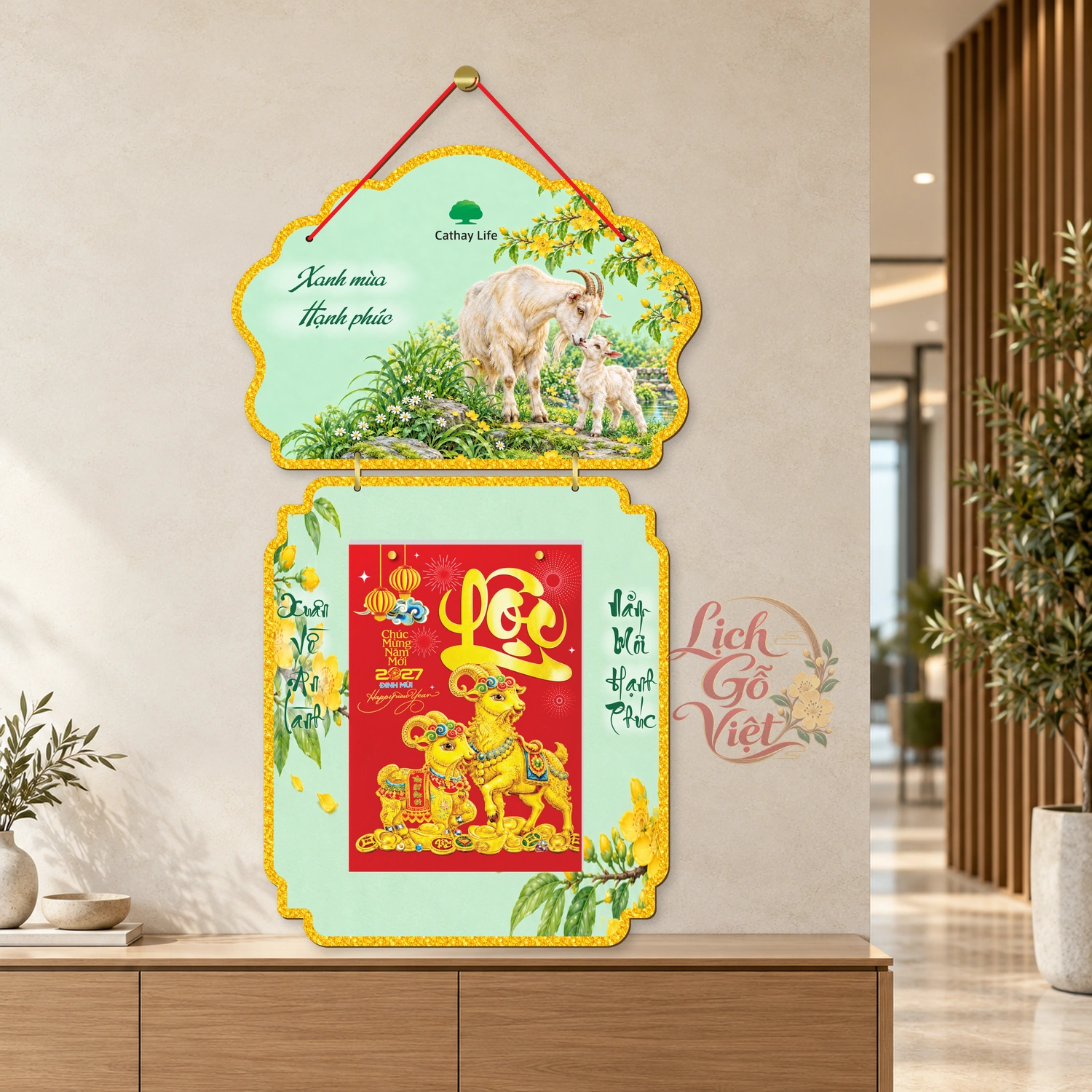 Lịch gỗ Cathay Life 2027 mẫu 2 thân – Xanh mùa hạnh phúc – BH27T2-07 — ảnh 3