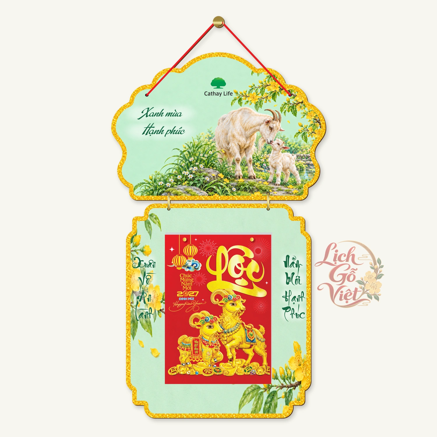 Lịch gỗ Cathay Life 2027 mẫu 2 thân – Xanh mùa hạnh phúc – BH27T2-07 — ảnh 4