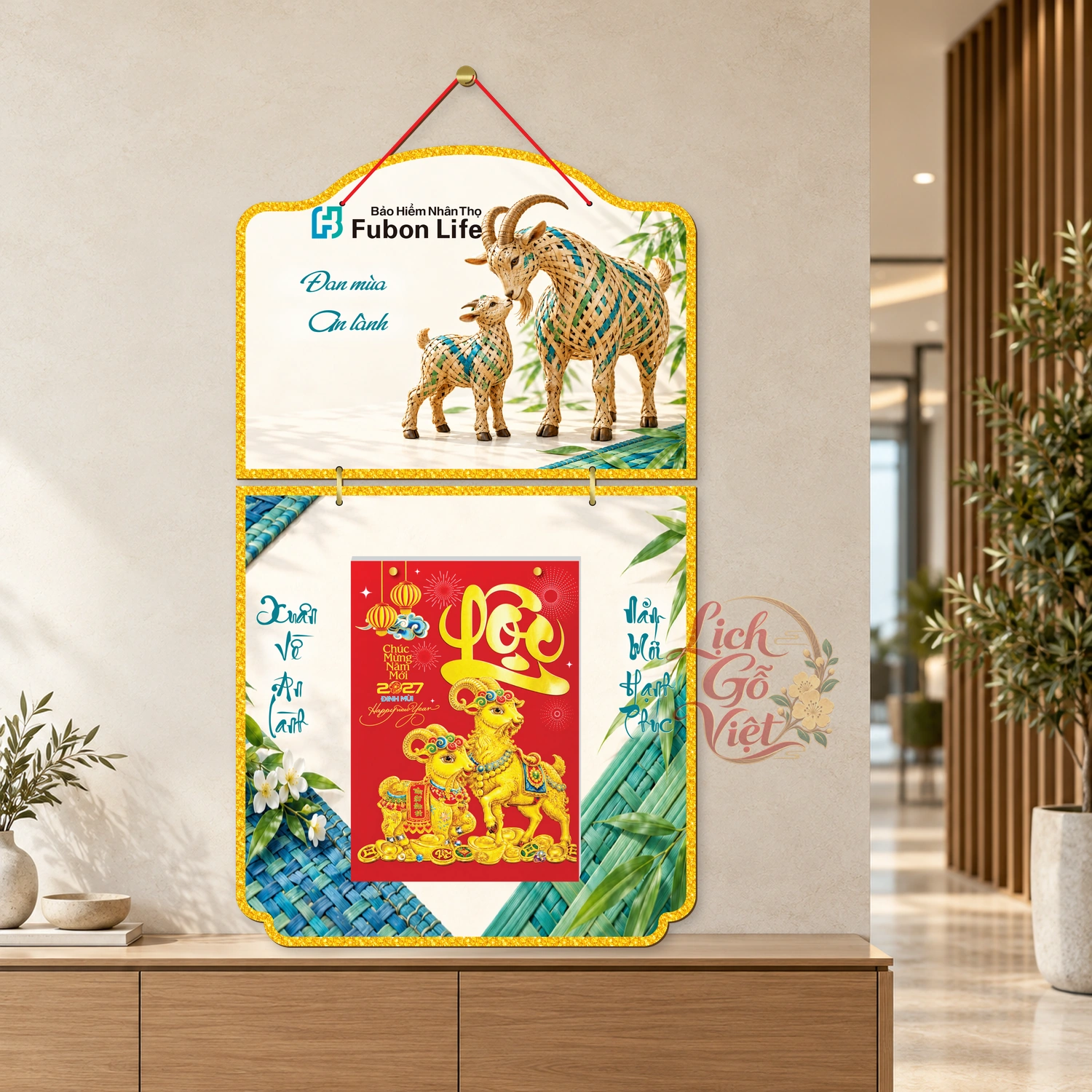 Lịch gỗ Fubon Life 2027 mẫu 2 thân – Đan mùa an lành – BH27T2-11 — ảnh 3